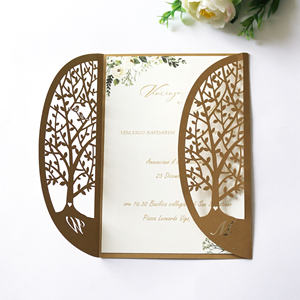 Cartes <span class=keywords><strong>de</strong></span> vœux en papier <span class=keywords><strong>d</strong></span>écoupées au Laser, <span class=keywords><strong>carte</strong></span> <span class=keywords><strong>d</strong></span>'<span class=keywords><strong>invitation</strong></span> <span class=keywords><strong>de</strong></span> <span class=keywords><strong>mariage</strong></span> couleur marron personnalisée Style forêt <span class=keywords><strong>d</strong></span>'arbre, pièces - Product Image 4