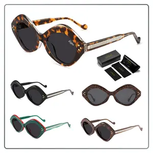 Benutzer definierte Metall Logo polarisierte Brillen Sonnenbrille Premium Luxus quadratische dicke Acetat Shades Sonnenbrille für Männer und Frauen