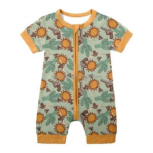 Offre Spéciale été Western impression conception personnalisée 95% bambou 5% Viscose une pièce dormeur bébé bambou Zippy Shorties pyjamas zippés - Product Image 3
