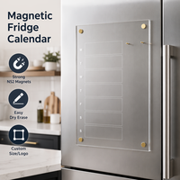 Calendrier magnétique transparent en acrylique pour réfrigérateur, planificateur hebdomadaire et mensuel, tableau effaçable à sec avec 4 marqueurs pour l'organisation du réfrigérateur