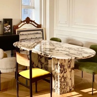 Ensemble de table à manger en marbre Calacatta Viola personnalisé, luxe moderne, plateau poli, imperméable, écologique, meubles de cuisine et de salle à manger