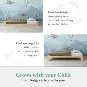 Cunas de madera inspiradas en Montessori, cama de suelo de <span class=keywords><strong>2</strong></span> alturas para niños pequeños para uso en dormitorio, muebles de guardería preescolar - Product Image 3