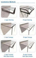Toldo de Policarbonato para Patio, Estructura de Aleación de Aluminio, Toldo Fijo Estándar, Impermeable, Protección UV contra la Lluvia, Cubierta para Terraza y Balcón