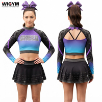 Uniformes de cheerleading brillants à manches longues avec strass, sublimation, équipement All Star, personnalisation OEM, faible MOQ, échantillon gratuit, expédition en 7 jours