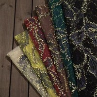 Tissu de broderie en filet doré de luxe, dentelle en tulle à paillettes multicolores pour robe de soirée