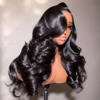 Perruque de luxe noire à ondulations naturelles, 100% cheveux humains, pré-épilée, lace front, sans colle, pleine densité, bouclée lâche, super double drawn