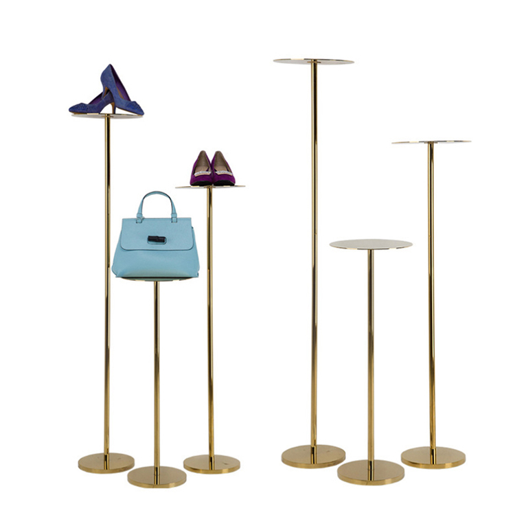Apache Stainless Steel Golden Luxury Display Riser Counter Stands Shoe Bag Store Window Pedestal Showcases — view 1