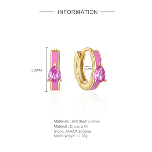 Pendientes de Aro Huggie de Plata de Ley S925 con Micro Pavé de Circonita Cúbica en Forma de Gota de Agua y Esmalte, Bañados en Oro de 18K, de Fábrica CANNER - Product Image 3