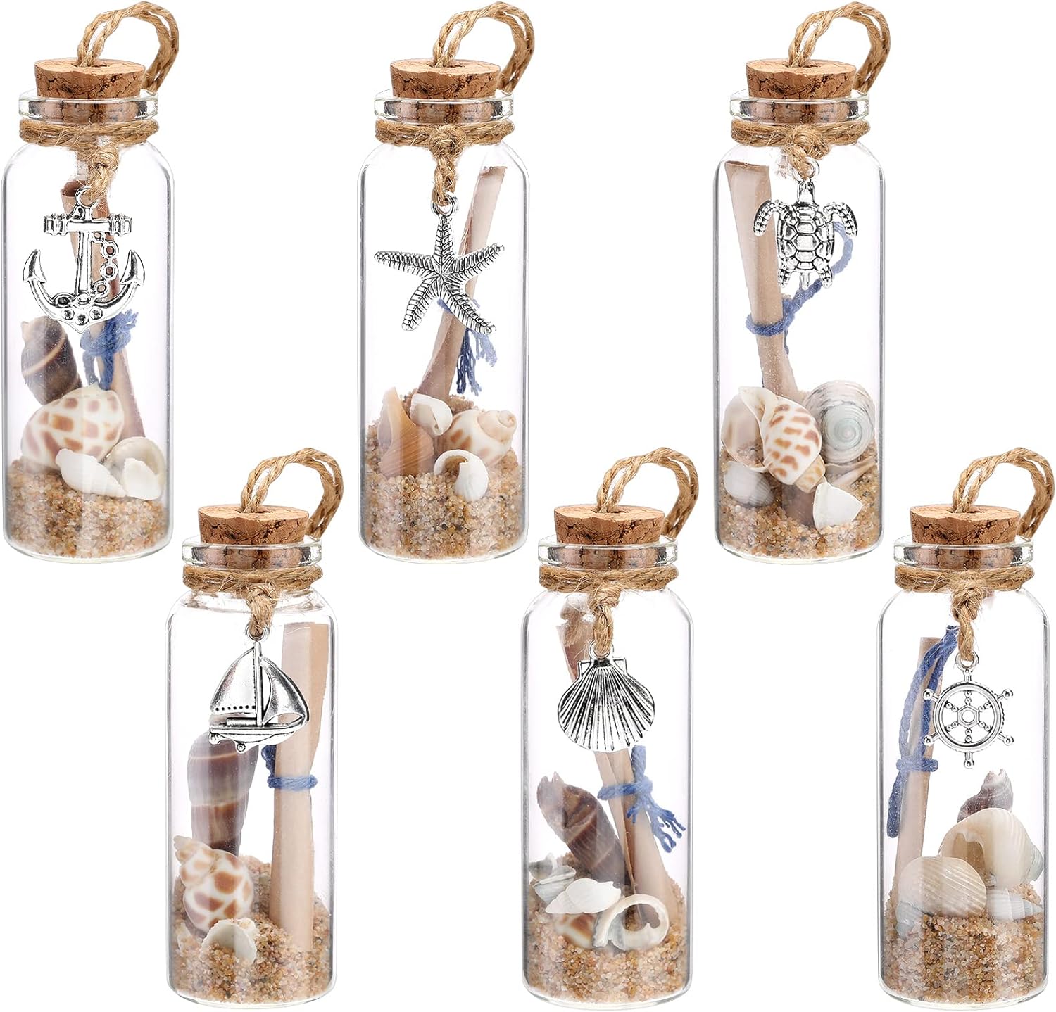 Mini Mensaje de concha marina, tarro de cristal de océano de arena, botella de cristal pequeña náutica, adornos de playa, decoración para regalo artesanal de recuerdo de verano