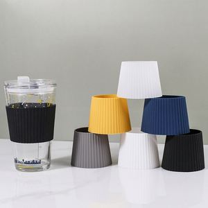 Multi-color Vertical Ridged Silicone Cup <b>Protector</b> Custom Print Heat Resistant Anti-slip Sleeve for <b>Glass</b> Coffee Water Tumbler - Product Image 3