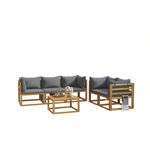 Ensemble de salon de jardin en bois d'acacia massif, 6 pièces, avec coussins, meubles de jardin d'extérieur, design contemporain, résistant aux intempéries - Product Image 1
