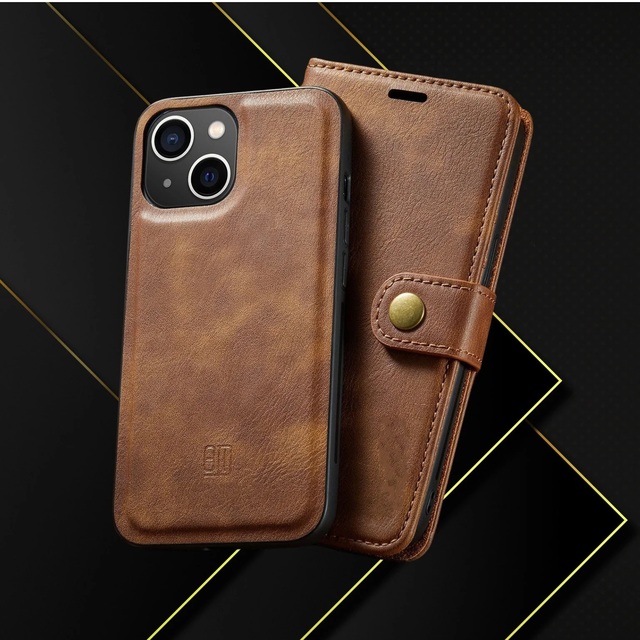 Brown Leather Phone Case Wallet Flip Cover Card Holder Magnetic Closure Shockproof Stylish Protection Case