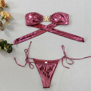 Ensemble de bikini brésilien <span class=keywords><strong>sexy</strong></span> à bretelles métalliques en forme d'étoile, maillot de bain de luxe pour femmes - Product Image 4