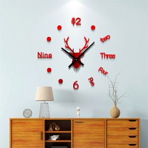 3D Acrylic Wall <b>Clock</b> Mirror Wall Sticker Deer Head DIY <b>Large</b> Size Wall <b>Clock</b> Watch for Living Room Home Decor - Product Image 3