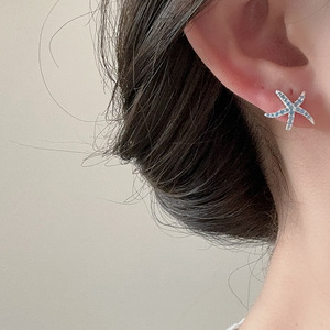 Pendientes de Plata de Ley S925 con Forma de Estrella de Mar con Diamantes Azules, Estilo Simple, Compacto y Moderno, Pendientes de Circonita para Mujer, Frescos para el Verano - Product Image 5