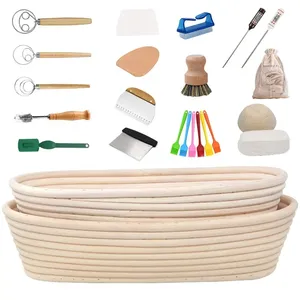 TF 5 inch Oval, 100% Natural Rattan Bread Banneton Proofing Basket Set with Bread Lame and Dough Scraper and Linen Liner Cloth