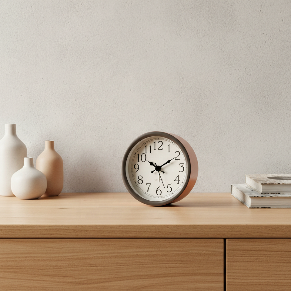 Plastic Round Desk Alarm Clock With Nordic Classic Design with Snooze ...