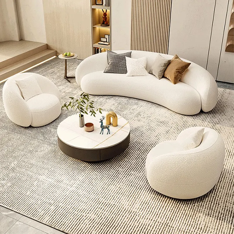 Modern Soft Round Modern Sofa Chair Simple Lounge Sofa Minimalist Cashmere White Living Room Chair