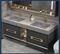Lavabo de salle de bain moderne mural en bois, meubles de salle d'eau à Double évier étanches