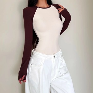 Mono de forro polar cepillado de manga raglán estilo casual sexy para otoño, camiseta de manga larga ajustada para mujer - Product Image 4