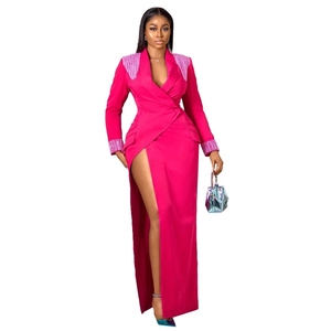 Abito Africano Sexy Autunnale per Donne 2022, Elegante Vestito da Festa con Spacco Alto e Maniche Lunghe, Abbigliamento Femminile Africano - Product Image 5