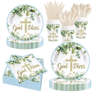 Vaisselle de fête pour la première communion DAMAI, God Bless, fournitures de fête pour la fête de naissance, gobelets en papier, assiettes, ensemble de communion - Product Image 3