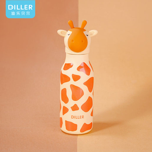 Bouteille d'eau pour enfants DILLER, girafe mignonne, en acier inoxydable 304, thermos isotherme sous vide avec paille, motif dessin animé - Product Image 1