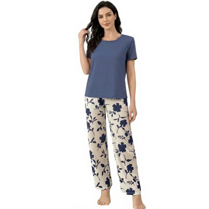 <b>Women</b> <b>Pajama</b> Set Cotton Blend Sleepwear Two <b>Piece</b> Loungewear Floral Pants Lounge Set for Home - Product Image 1