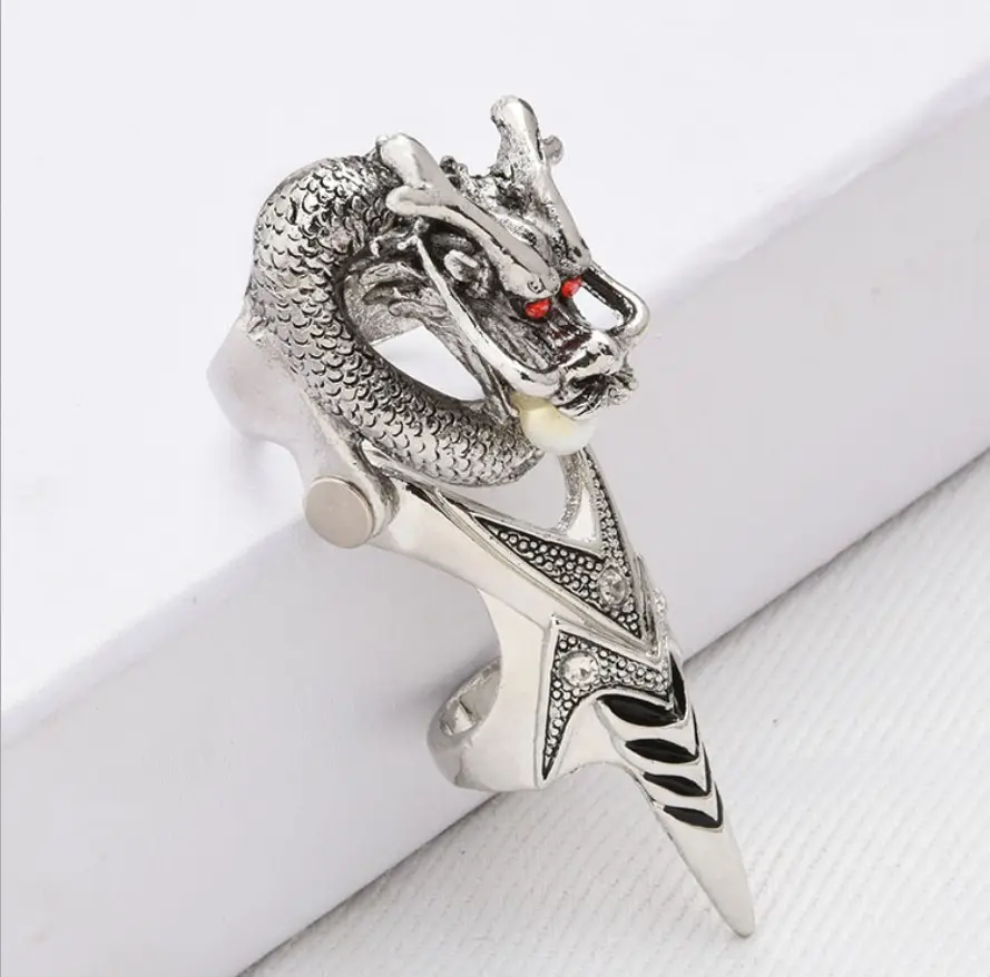 Kingcome Hot Sale Personalidade Crânio dos homens Índice Dedo Anéis Moda Dominadora Cabeça Do Dragão Joint Ring