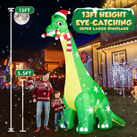 Dinosaure géant gonflable de Noël de 13 pieds, écologique, lumineux, imperméable, décorations extérieures pour la cour, le jardin, les fêtes