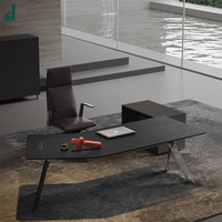 Bureau de direction ergonomique de luxe moderne avec pieds en aluminium poli 8K en forme de X, placage de bois E0, table de bureau créative écologique