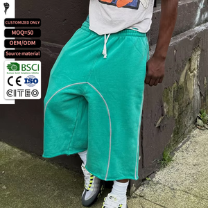 OEM <b>Men's</b> Green Drawstring Bermuda <b>Shorts</b> <b>Knee</b> <b>Length</b> Loose Street Style Solid Casual <b>Shorts</b> - Product Image 1