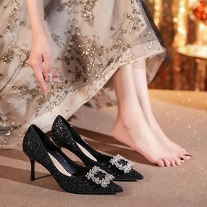 7888F-118 Escarpins de mariée à talon aiguille scintillants, bout pointu, décorés de strass, chaussures de mariage à talon haut, élégantes pour femme, pour soirée - Product Image 2