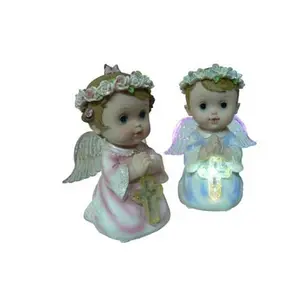 Poly Resin Praying TALKING Angel Figurine with Changing Colored Lights