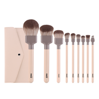 MSQ Professional Vegan Synthetic Hair Eco-friendly Aluminum Ferrule Brush Set 9pcs Plastic Handle PU Leather Bag Concealer