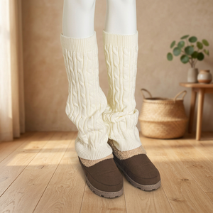 White Twisted Knit <b>Leg</b> <b>Warmers</b> - Product Image 2