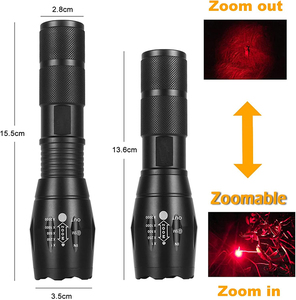 Lampe <span class=keywords><strong>torche</strong></span> rechargeable à LED multicolores (blanc, <span class=keywords><strong>rouge</strong></span>, bleu, vert) avec 4 modes d'éclairage, zoom et port USB-C, idéale pour le camping et la chasse - Product Image 2