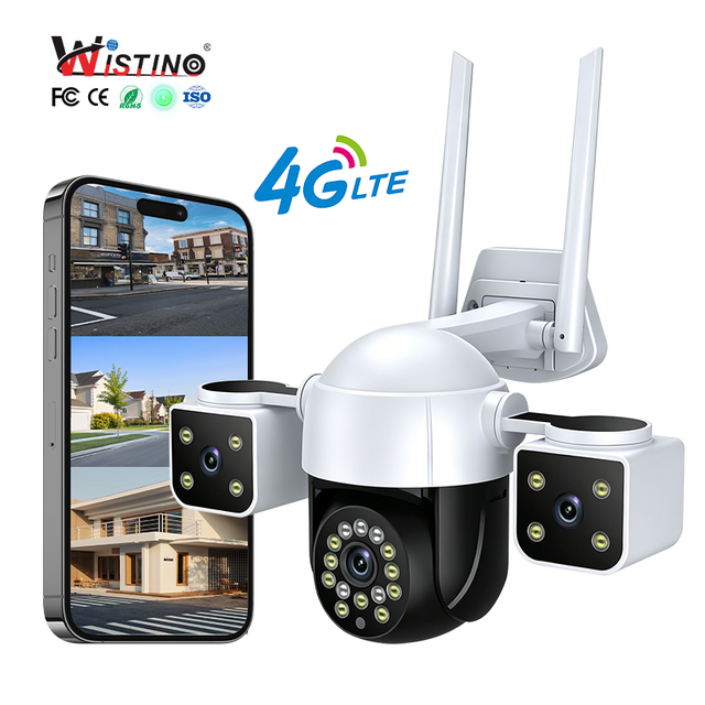 Wistino Triple Lens Triple Screen 4G SIM Card Camera 355° Rotating Tracking Two Way Audio WiFi Security Camera