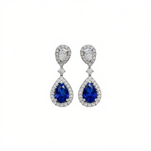 Orecchini Pendenti da Donna Blu Reale con Zirconi CZ, Gioielli alla Moda con Pietre Blu Zaffiro per Ufficio, Uso Quotidiano, Feste e Serate Eleganti - Product Image 1