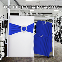 Zrlljp 100 pièces Nœuds de chaise extensibles en Spandex bleu roi, bandes élastiques de couverture, attaches à boucle coulissante, lavage à la main, pour mariage et fête