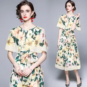 Spot Sales neue Damen bekleidung Großhandel Mode Kleidung elegante Blumen Freizeit kleid Koreanisch gestrickt Abendkleid
