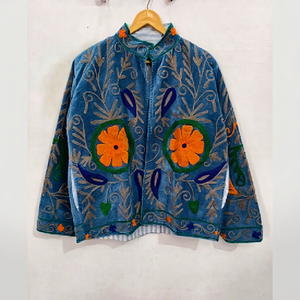 Suzani Embroidered <b>Velvet</b> Short Casual Sweet <b>Jacket</b> <b>Women</b> Breathable Handcrafted Artisan Custom Cotton decent design - Product Image 1