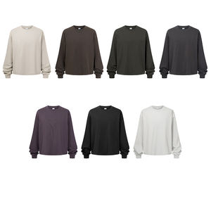 เสื้อยืดแขนยาวผู้ชายทรงโอเวอร์ไซส์ คอกลม ไหล่ตก ผ้าคอตตอนคุณภาพสูง น้ำหนัก 260 กรัม แบบเรียบ ไม่มีลาย ขายส่ง - Product Image 6