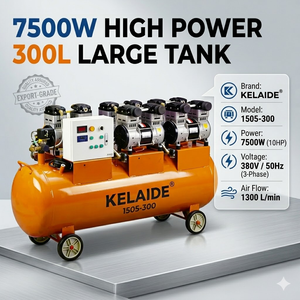 Compresseur d'air fixe silencieux sans huile Clyde 1505-300 7500W 10HP à vis, refroidi par air, 300L 0.8MPa 1300L/min 380V/50Hz - Product Image 1