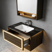Meuble-lavabo mural moderne avec éclairage LED intégré, lavabo design aux lignes architecturales et style contemporain