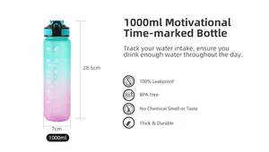 Botol air AilinGalaxy, botol air dengan penanda waktu motivasi 32oz, botol air olahraga 1l / 32oz dengan botol air besar waktu