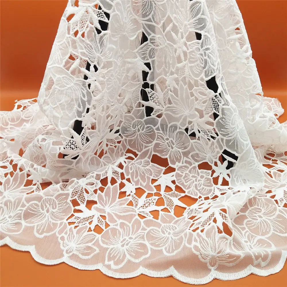 Newest Design Laser Cut Embroidery New heavy white flower design laser cut lace fabric wholesale