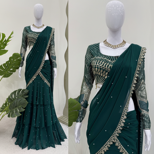 Listo para usar estilo Bollywood Lehenga Saree elegante indio pakistaní fiesta desgaste y diseñador boda Sari entrega gratuita en todo el mundo - Product Image 1