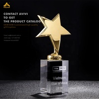 Trophée en cristal gravé et sculpté Holywell Star Design 2026, plaqué or poli, tendance mode, souvenirs, cérémonies de remise des prix