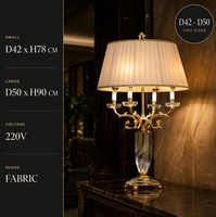 Lampe de table candélabre en cristal plaqué or avec bouton-poussoir E14 220V, abat-jour en tissu, lumière chaude pour buffet, cheminée, commode, vitrine
